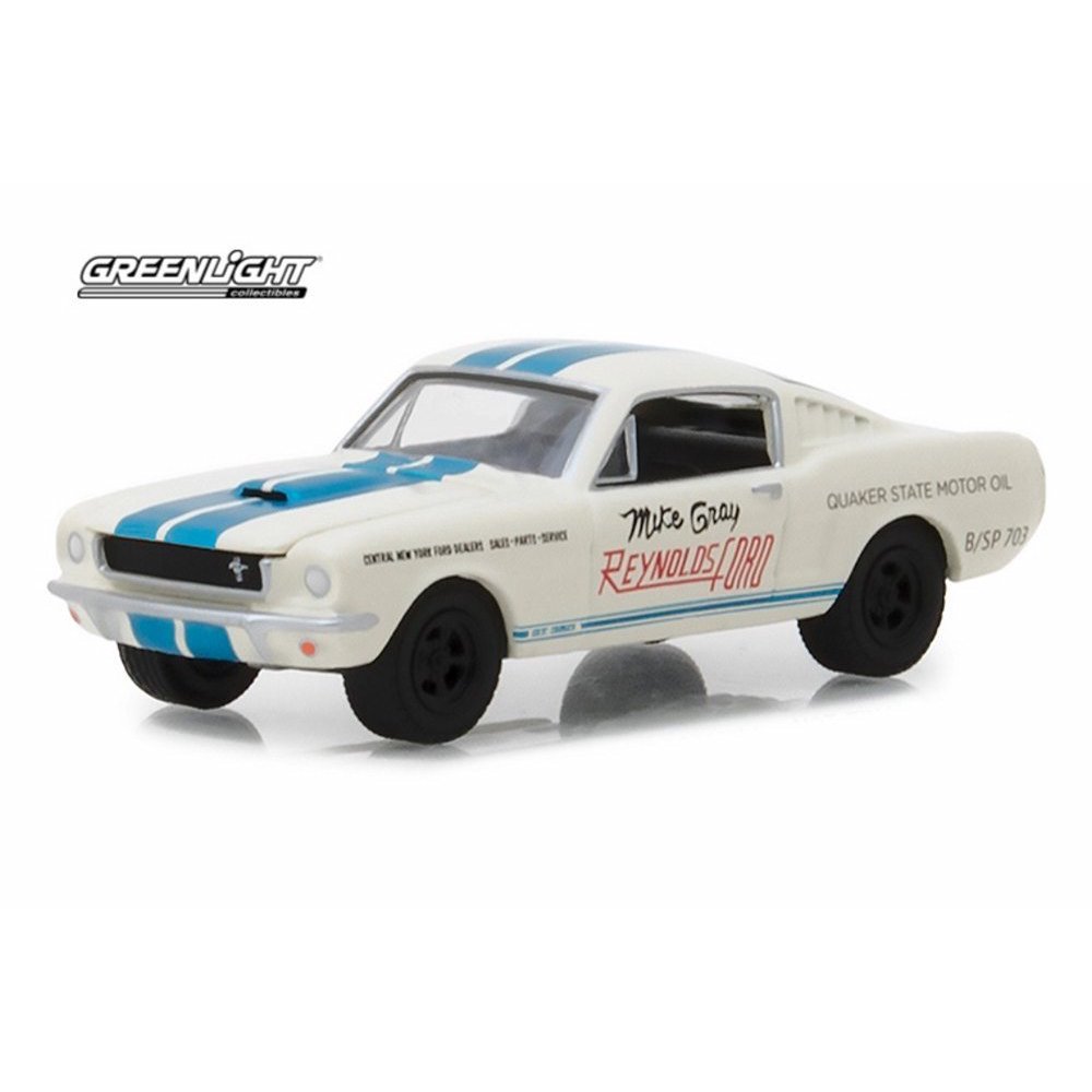 MODELO ESCALA 1/64 1965 Shelby GT350 White w/ Blue Stripes Reynolds Ford 1:64 Model Car - Greenlight -