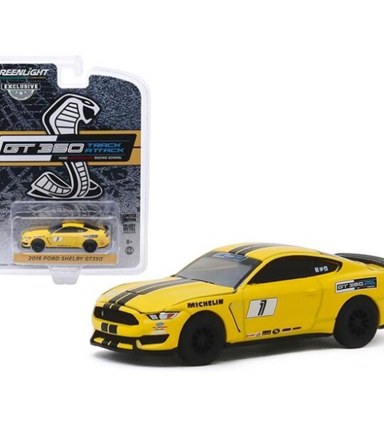 MODELO ESCALA 1/64 2016 Ford Mustang Shelby GT350 No1 Triple Yellow with Black Stripes Ford Performance Racing School GT350 Track Attack Hobby Exclusive 0.16 0.4 Diecast Model Car