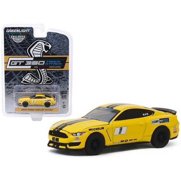 MODELO ESCALA 1/64 2016 Ford Mustang Shelby GT350 No1 Triple Yellow with Black Stripes Ford Performance Racing School GT350 Track Attack Hobby Exclusive 0.16 0.4 Diecast Model Car