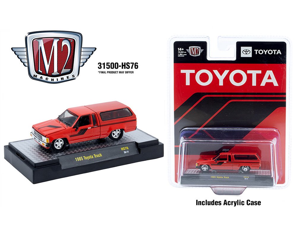 M2 Machines 1:64 1985 Toyota Truck with Camper Shell – Red- Hobby Exclusive