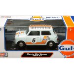 MODELO ESCALA 1:18 1961-1967 Morris Mini Cooper with GULF Livery (Light blue with orange stripes and checkered roof)