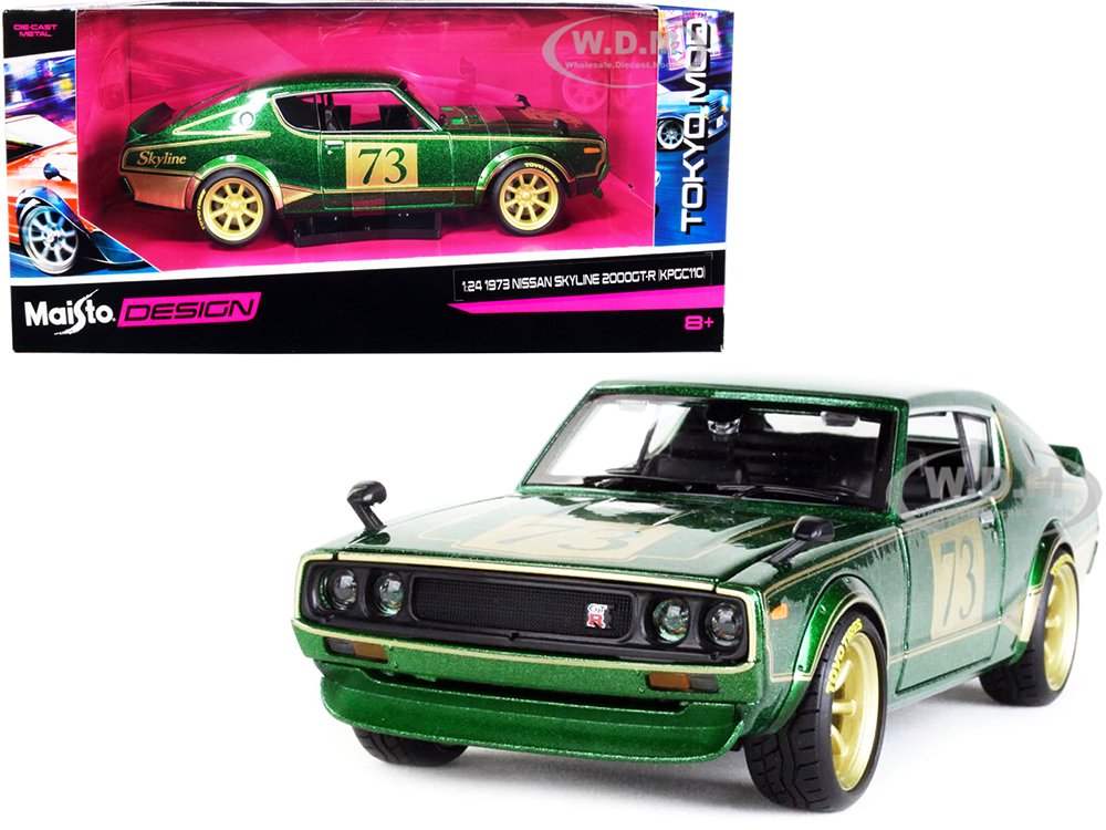 MODELO ESCALA 1:24 Tokyo Mod 1973 Nissan SKyline 2000 GTR (KPGC110) (Green)