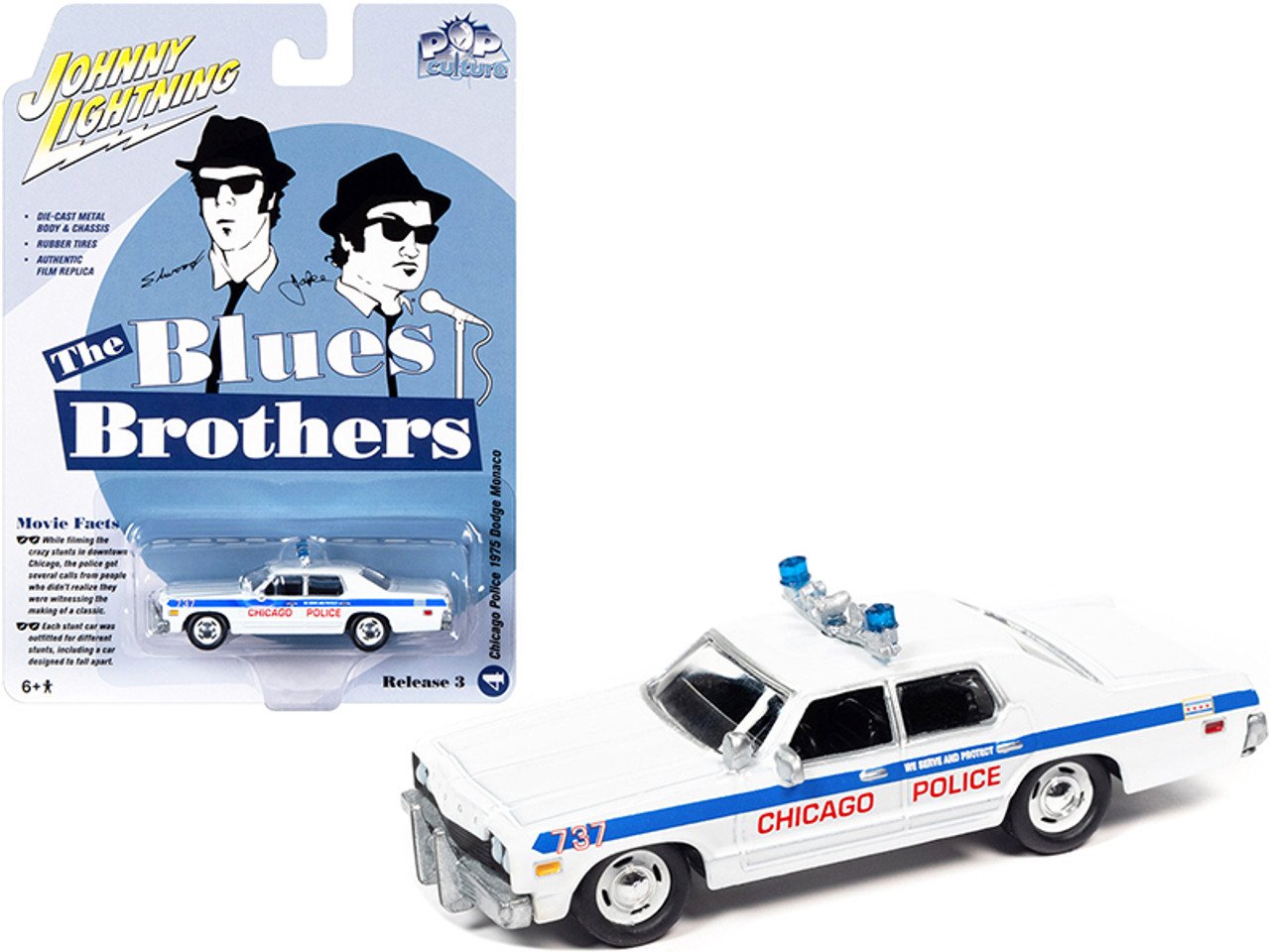 GREENLIGHT 1:64 Blues Brothers 1975 Dodge Monaco Chicago Police – White - POLICIA