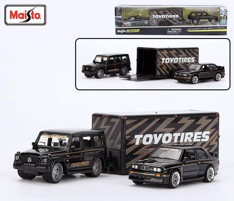 MODELO ESCALA 1:64 Mercedes-Benz G-CLass / Car Trailer / 1988 BMW M3 –