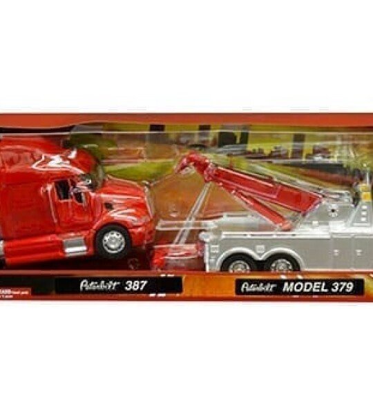 New Ray 1:32 Peterbilt 379 Tow Truck & Tractor Set (Red- Black) – Long Haul Truckers - GRUA Y CABEZAL