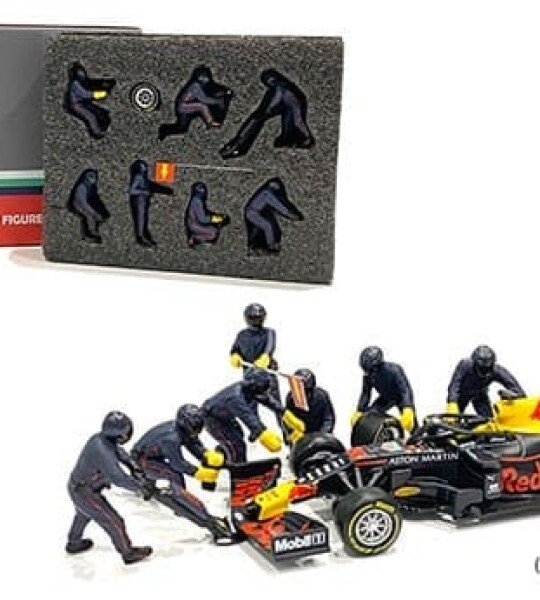 American Diorama 1:43 F1 Pit Crew Figures Team Blue (7 Figures) - 7 FIGURAS METALICAS FORMULA 1 RED BULL