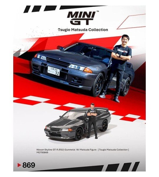 Mini GT 1:64 Nissan Skyline GT-R (R32) Nismo Gunmetal W/ Matsuda Figure – Tsugio Matsuda Collection