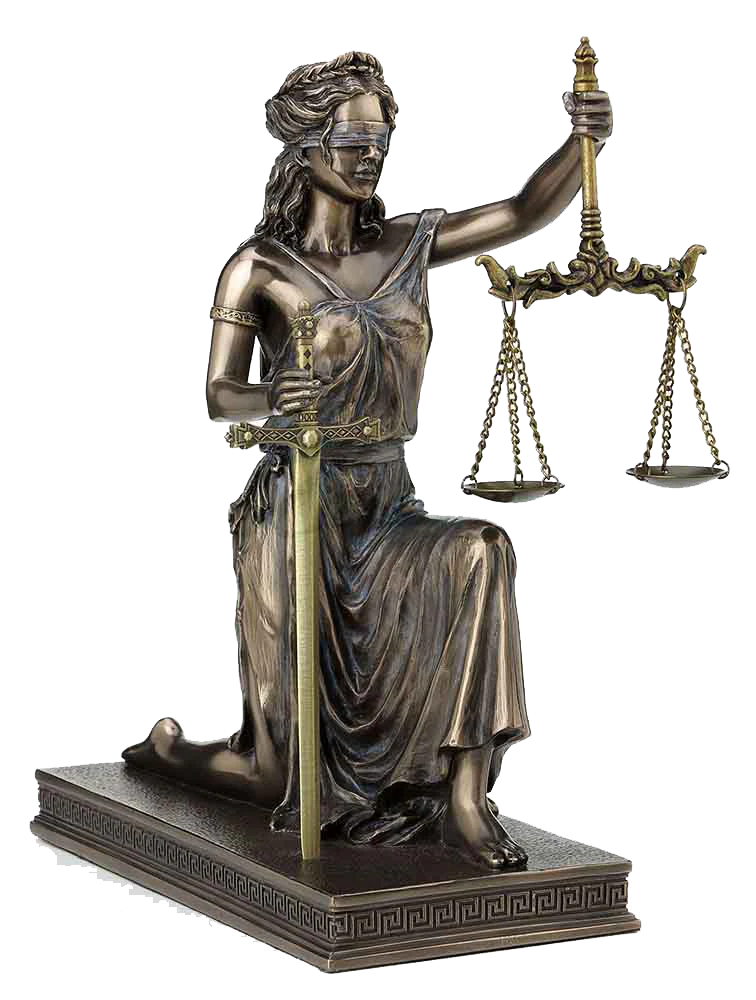 KNEELING LADY JUSTICE WITH SCALES AND SWORD- DAMA JUSTICIA CON ESCALA Y ESPADA