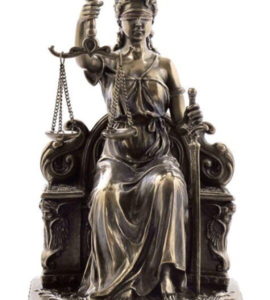 LADY JUSTICE SITTING WITH SCALES AND SWORD - DAMA DE JUSTICIA CON ESCALA Y ESPADA