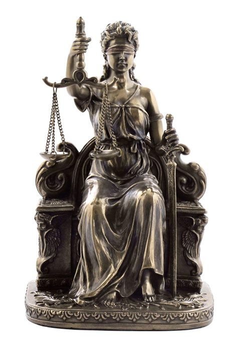 LADY JUSTICE SITTING WITH SCALES AND SWORD - DAMA DE JUSTICIA CON ESCALA Y ESPADA