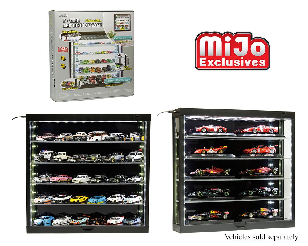 VITRINA MINI GT - Showcase 5-Tier LED Wall Mountable Display Case – Black Case with Black Rear Panel – exhibidor