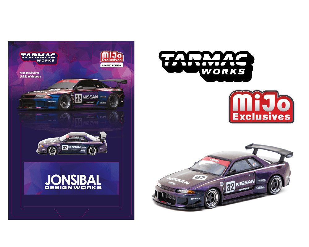 Tarmac Works 1:64 Nissan Skyline (R32) Widebody Jonsibal – Midnight purple- MiJo Exclusives