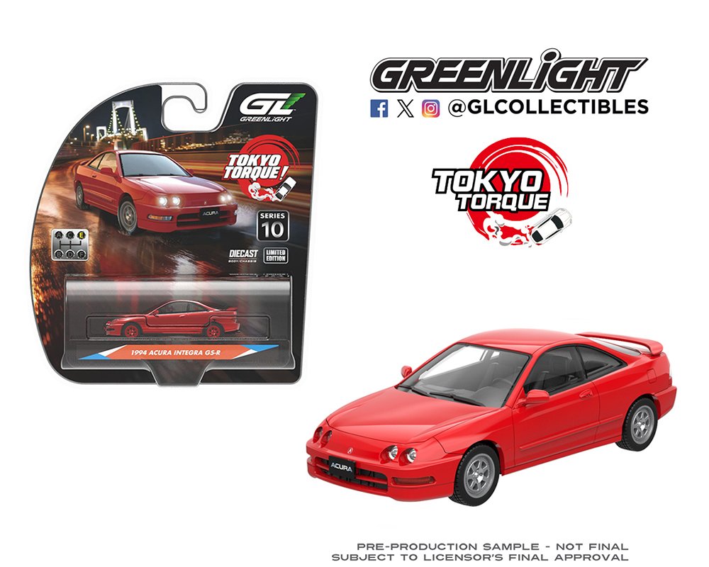 Greenlight 1:64 Tokyo Torque Series 10 – 1994 Acura Integra GS-R with Custom Wheels – Milano Red – Solid Pack