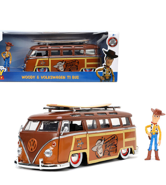 MODELO ESCALA 1:24 1962 Volkswagen T1 Bus with Woody Figure – Disney Pixar Toy Story –